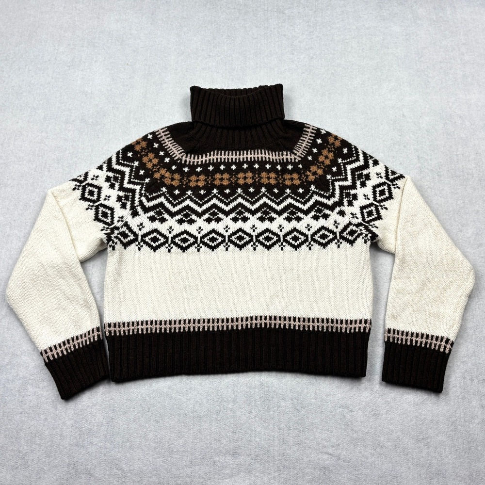 American Eagle Sweater Womens XL Brown Nordic Fair Isle Chunky Knit Turtleneck